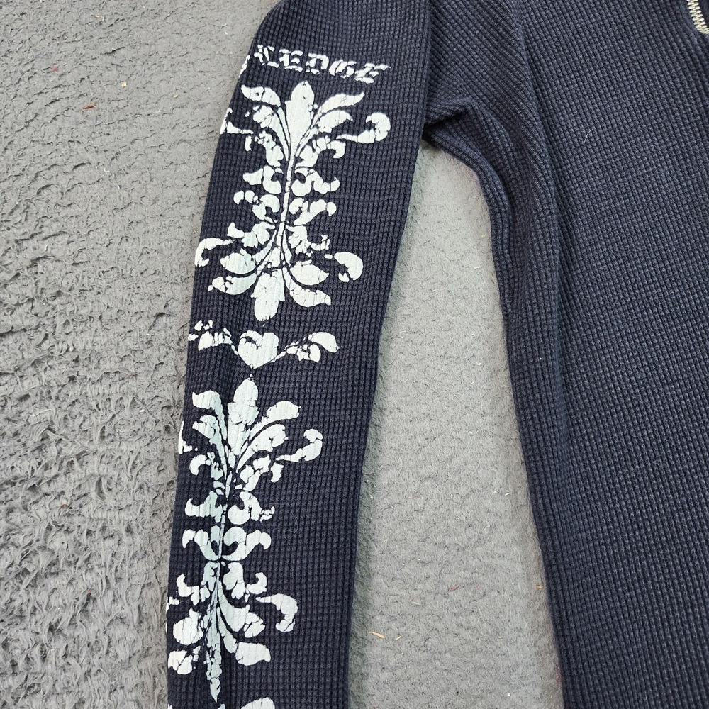 Y2K Sledge Shirt Womens Small Blue Hooded Thermal 1/2 Zip Long Sleeve Graphic - Picture 3 of 9